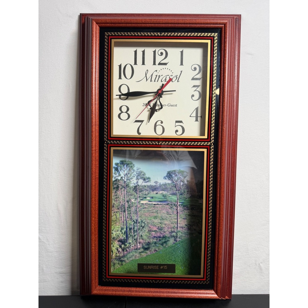 TESTED VINTAGE 25"x15" Mirasol Golf Course Wall Clock Large Brown FAST SHIPPING